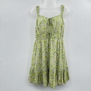 American Eagle Floral Babydoll Dress Size M Green Yellow Milkmaid Boho Cottage